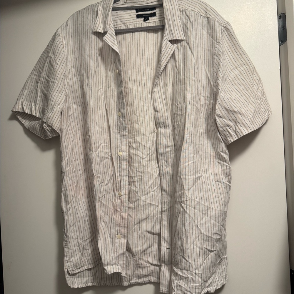Banana Republic Men's Linen Striped Short Sleeve Button Up Shirt